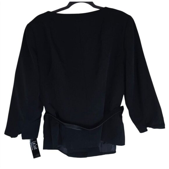 Le Suit Womens Black Jacket With Belt 3/4 Sleeves Size 16W Polyester Blend New W - Picture 2 of 8